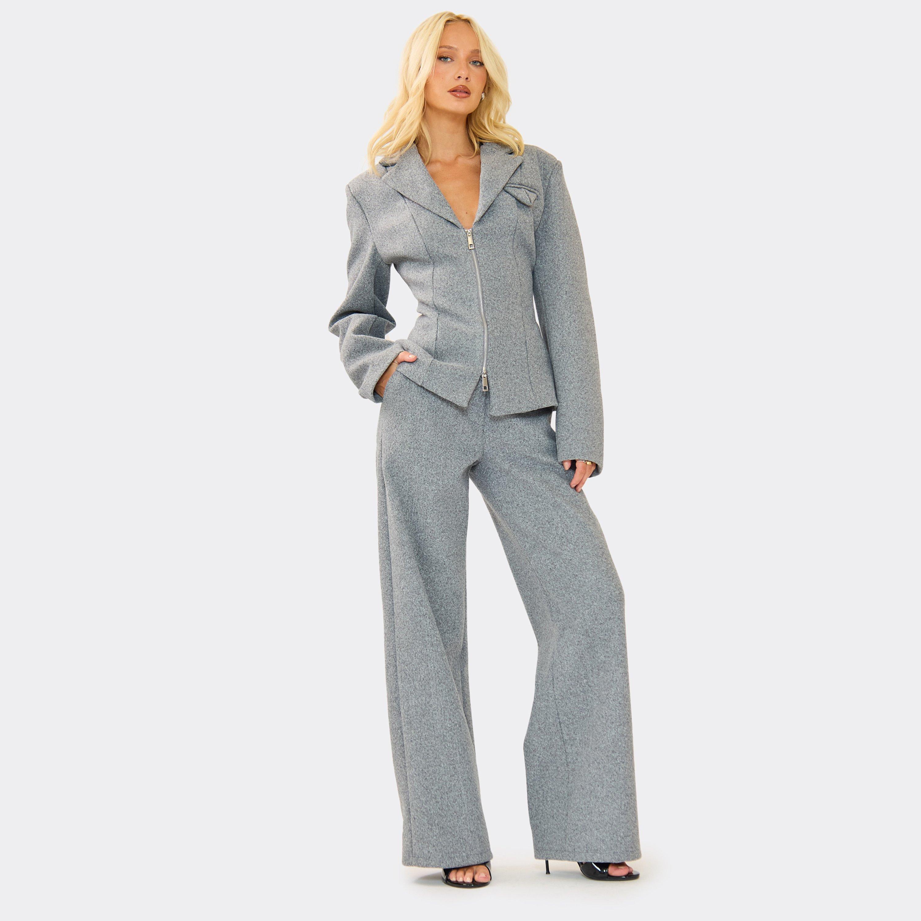Image of Mid Rise Wool Look Straight Leg Tailored Trousers In Grey, Women's