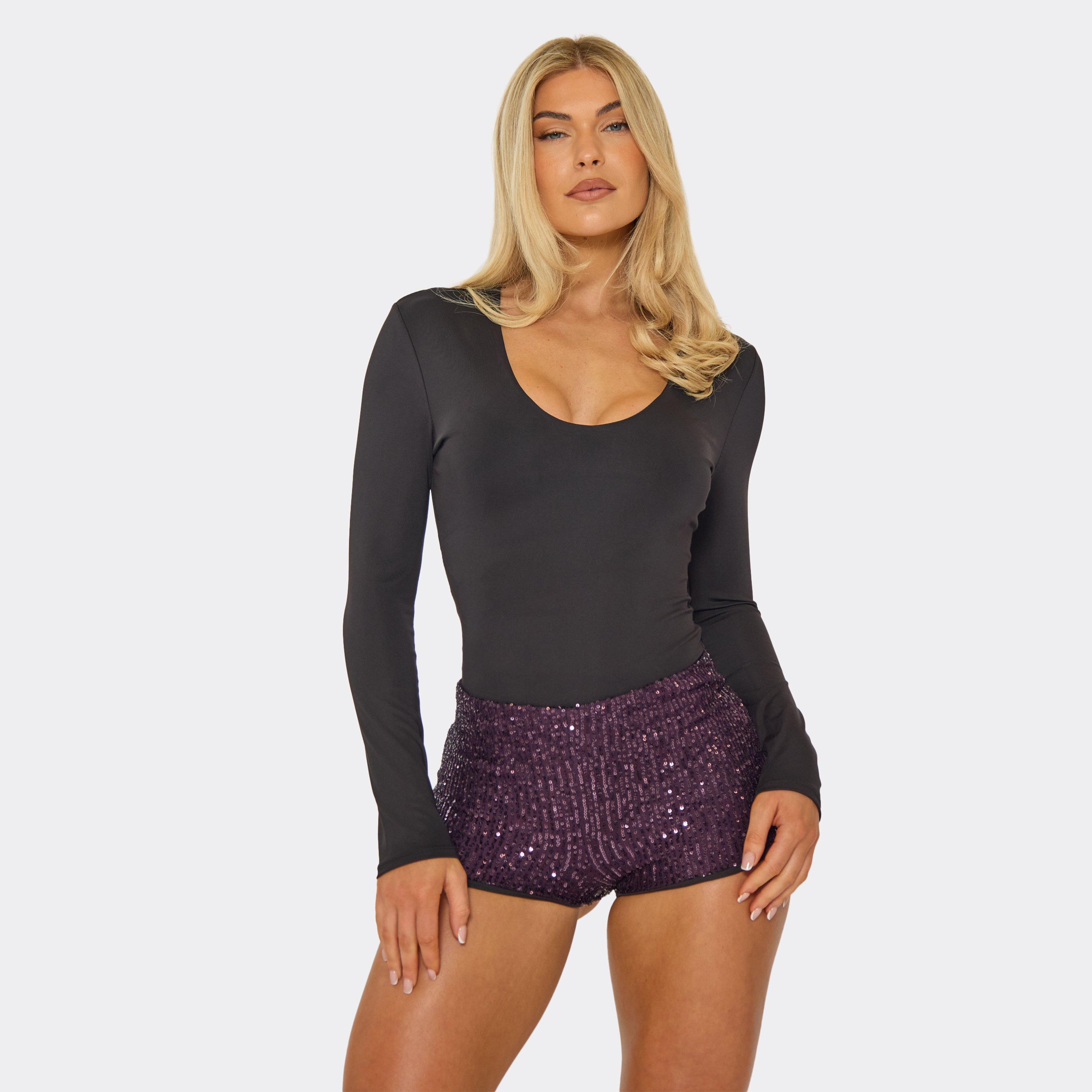 Mid Rise Shorts In Purple Sequin, Women’s
