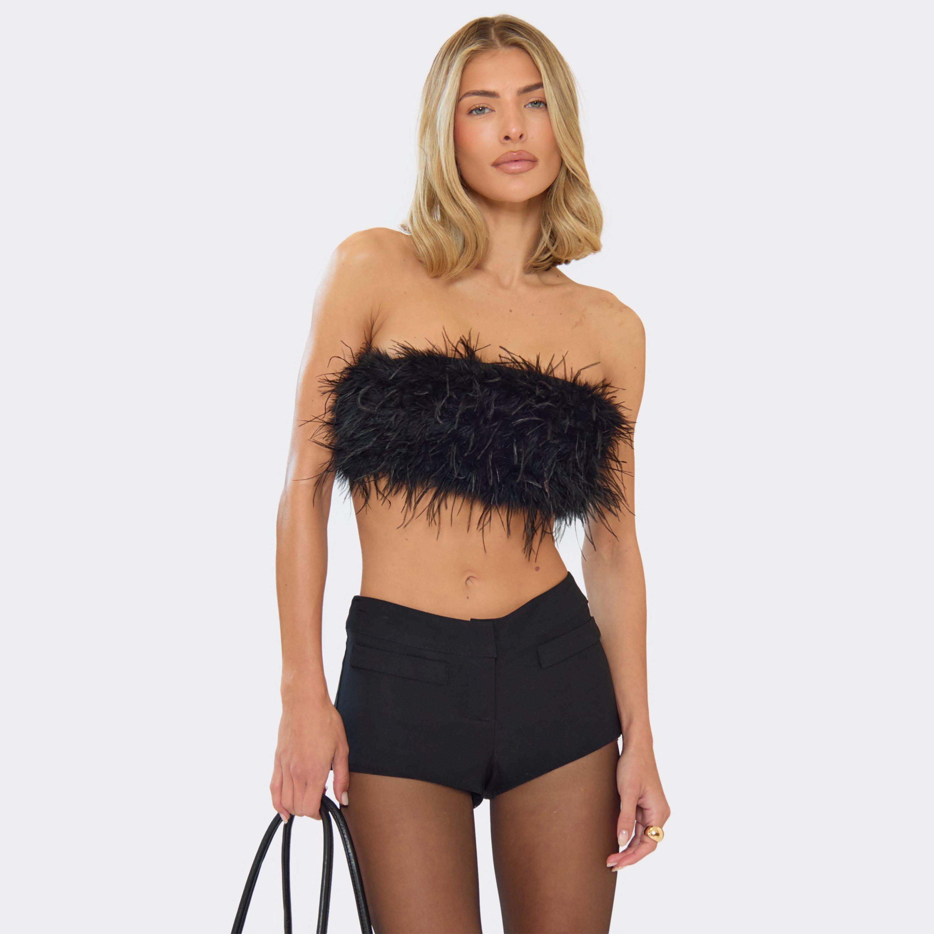 Bandeu Crop Top In Black Feather, Women's Size UK 6