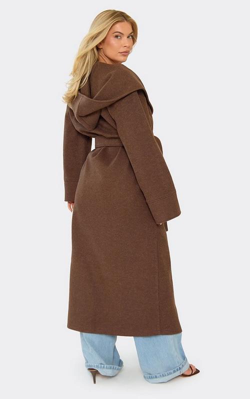 Oversized Textured Wool Look Maxi Coat In Chocolate Brown | EGO US