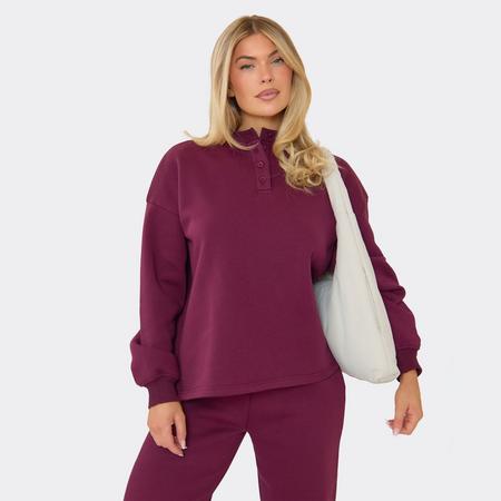 Long Sleeve Button Up Detail Oversized Jumper In Plum, Women's Size US