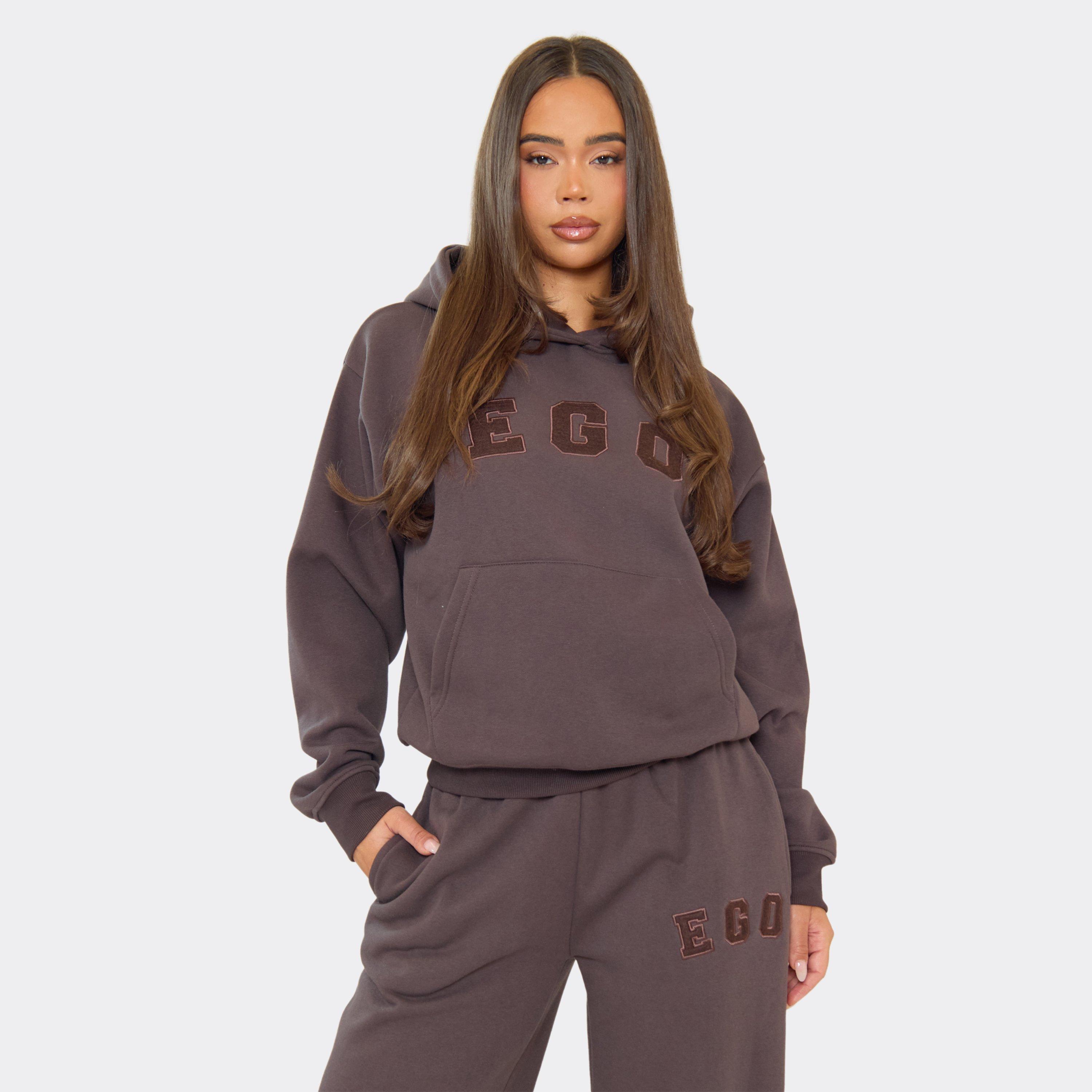 Oversized Ego Graphic Hoodie In Chocolate Brown, Women’s