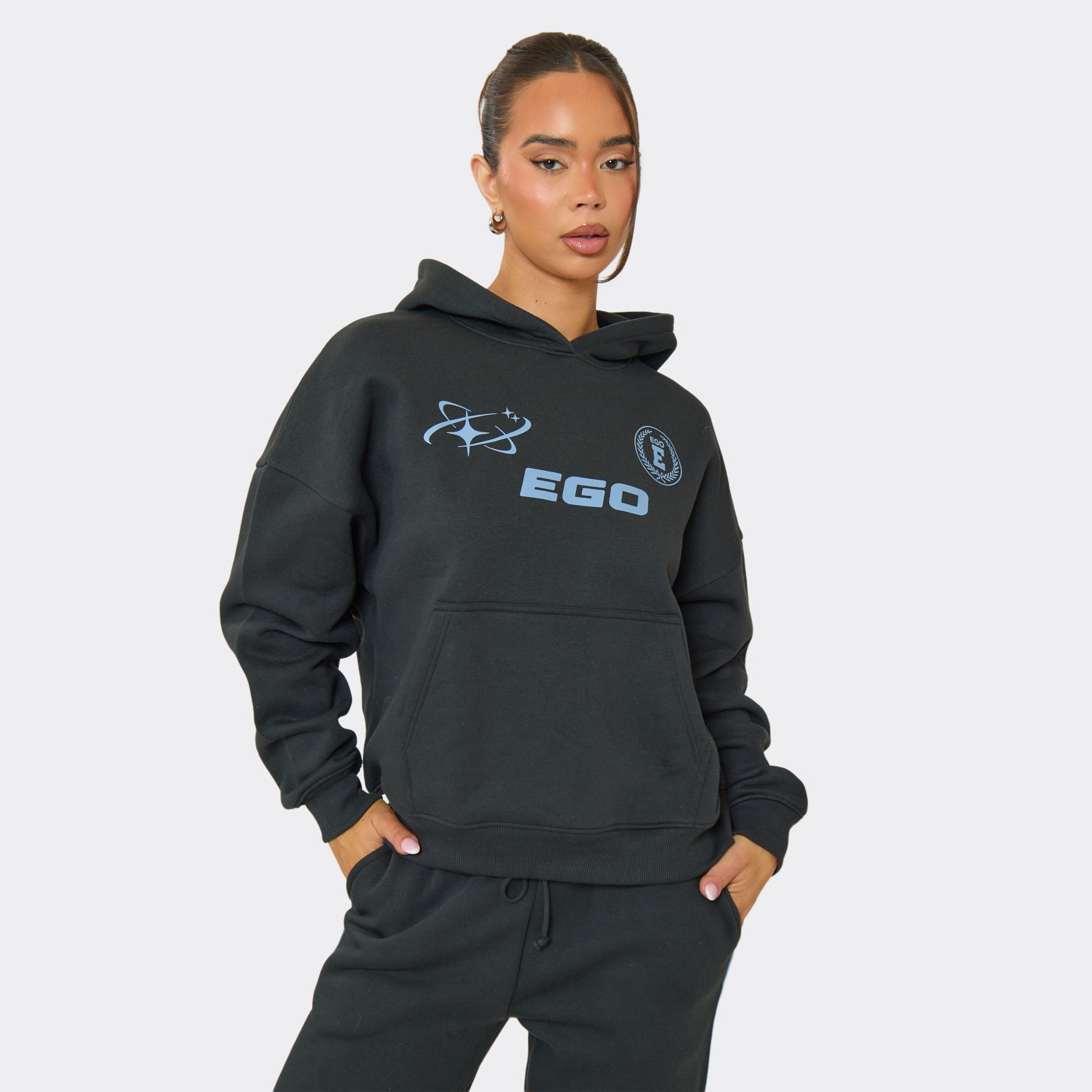 Oversized Graphic Detail Hoodie In Charcoal Grey, Women’s