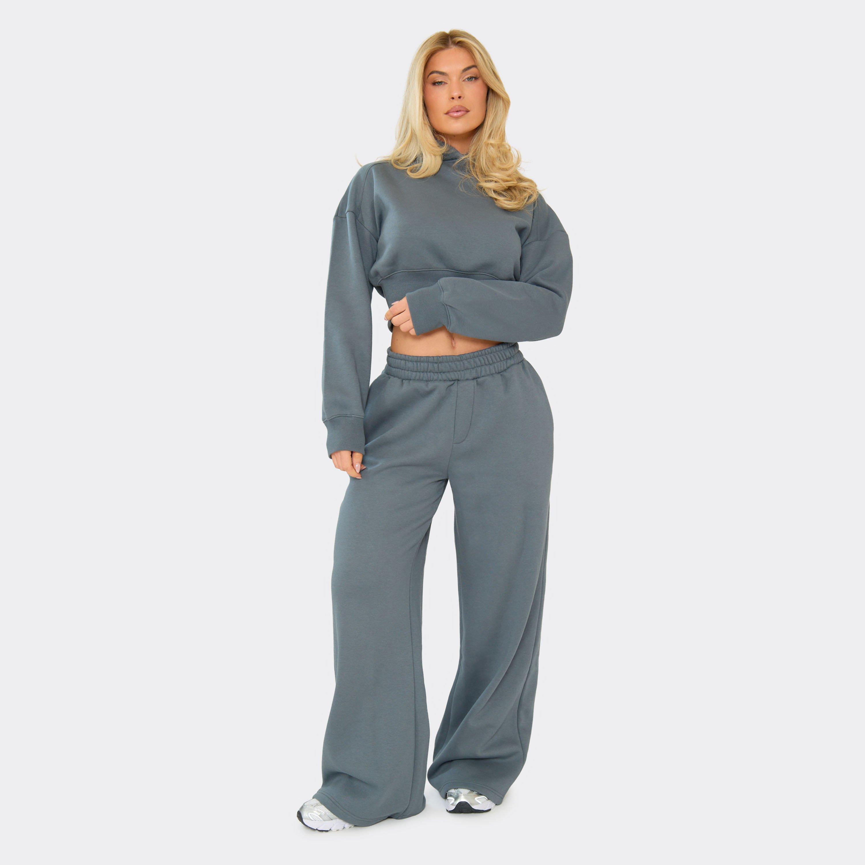Mid Rise Wide Leg Joggers In Steel Blue, Women’s