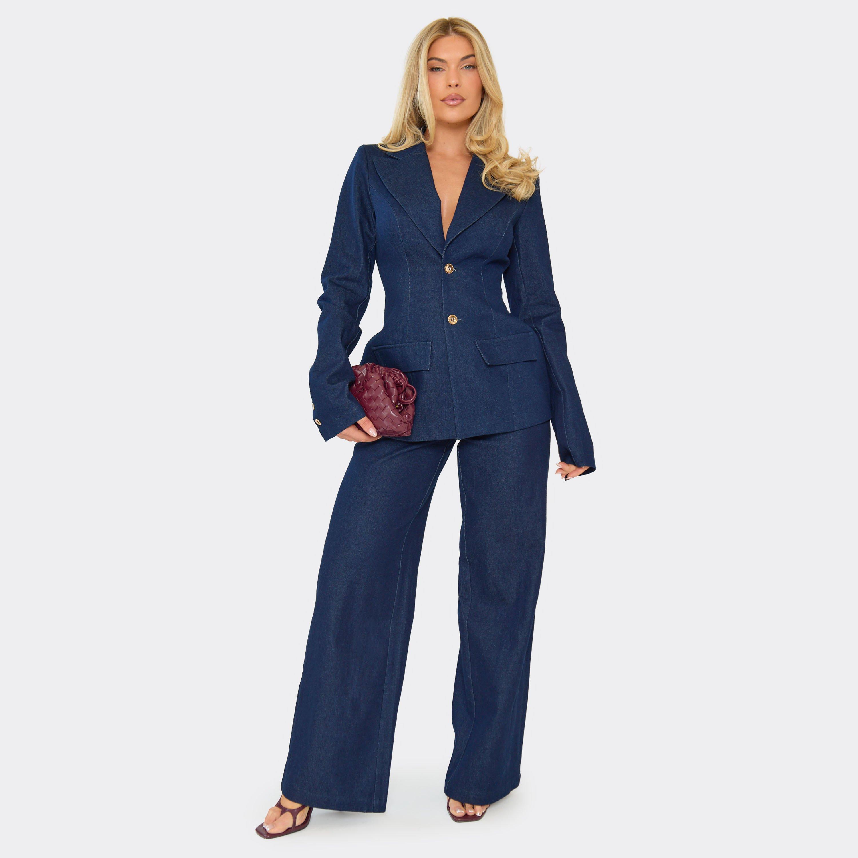 Image of Mid Rise Straight Leg Jeans In Indigo Blue Denim, Women's