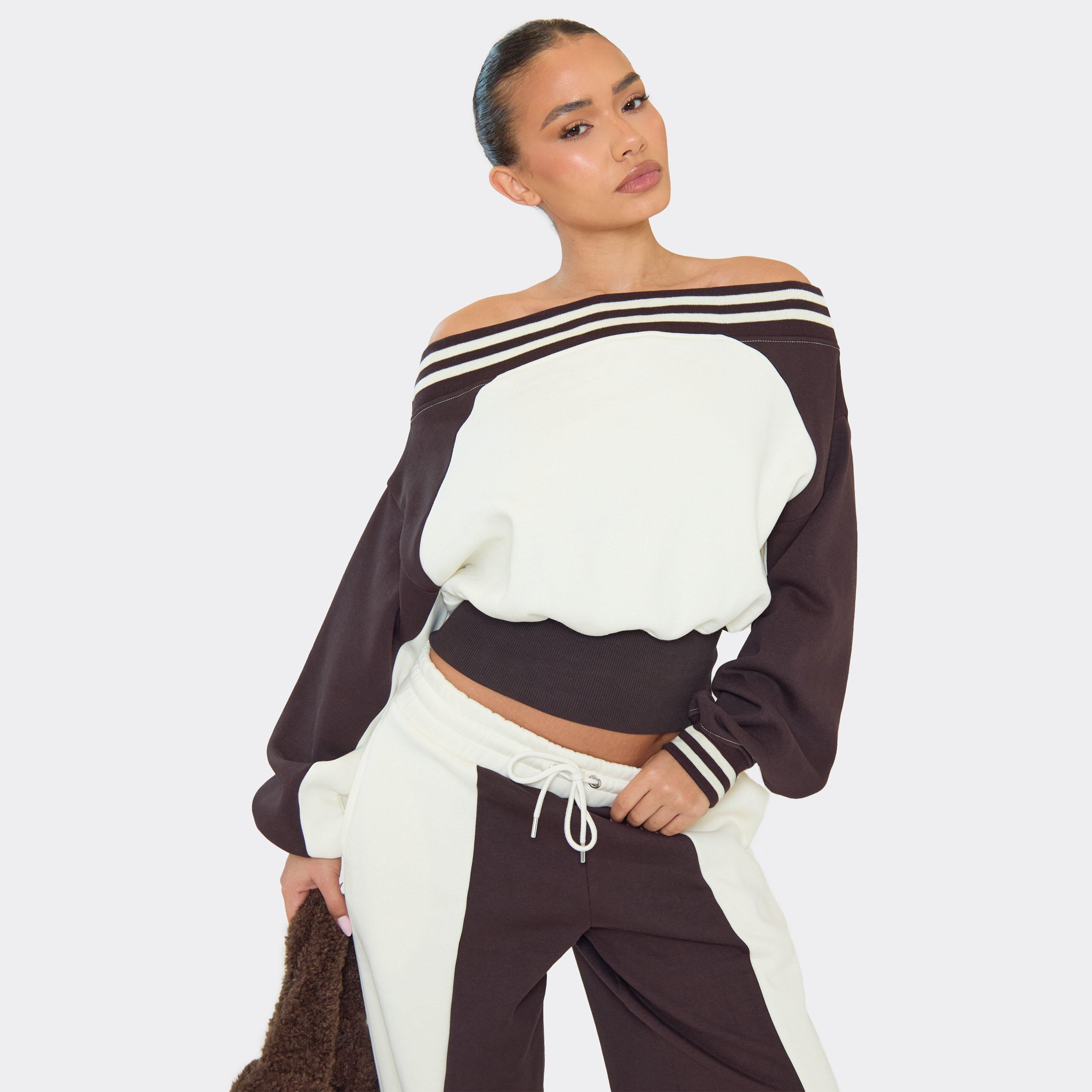 Image of Bardot Contrast Stripe Sweatshirt In Cream, Women's