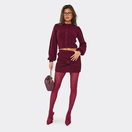 Mid Rise Bow Front Detail Mini Skirt In Burgundy Knit, Women's Size US