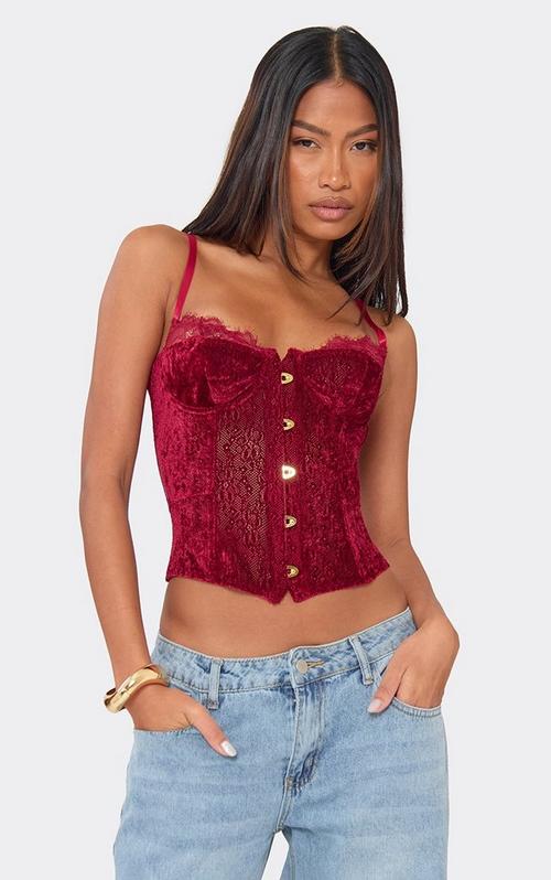 Bandeau Stretch Corset Top In Burgundy Lace | EGO US | EGO