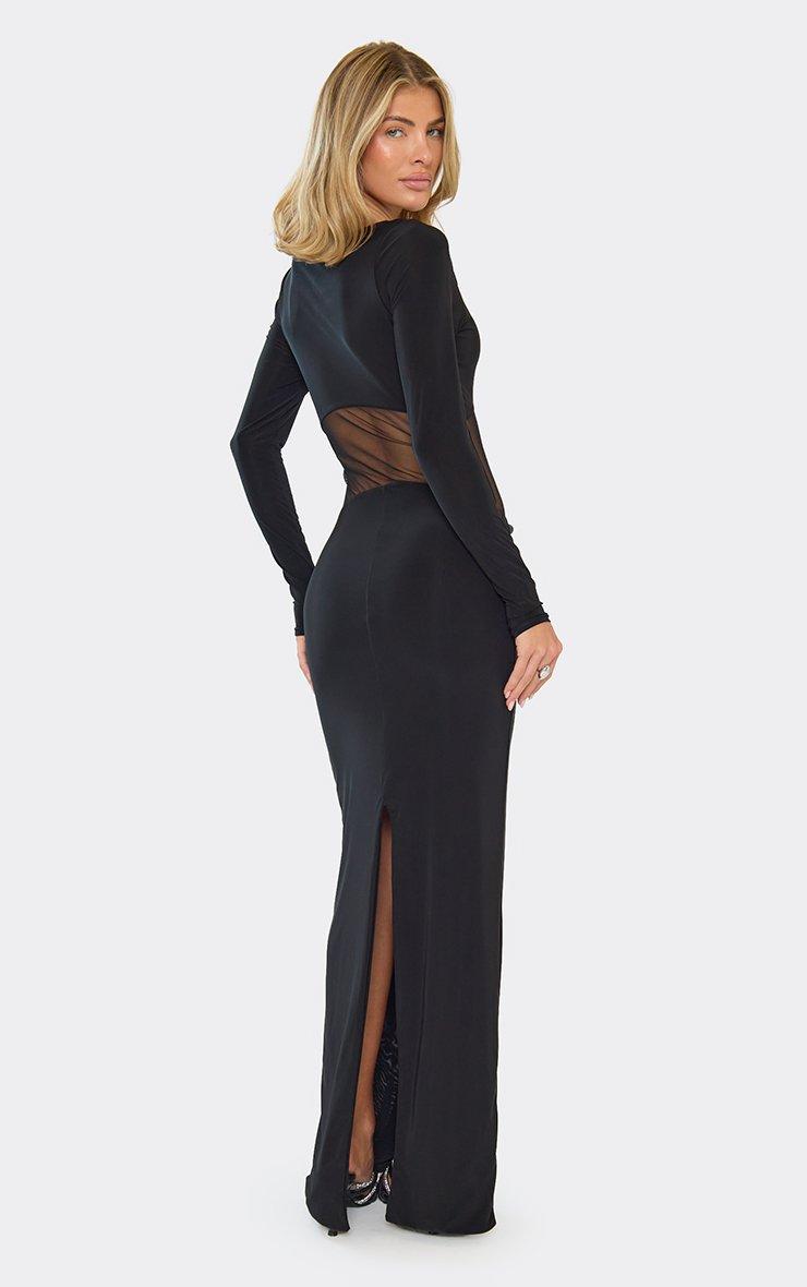 long sleeve dress sheer Black Mesh Maxi - Rhinestone Dress - Gown With its high neckline and long sheer sleeves with elasticized cuffs boohoo Women's Ombre Cut Out