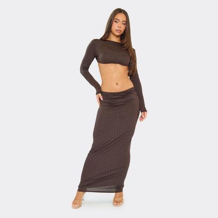 Hotfix Diamante Cut Out Twist Detail Maxi Dress In Chocolate Brown, Women's Size US