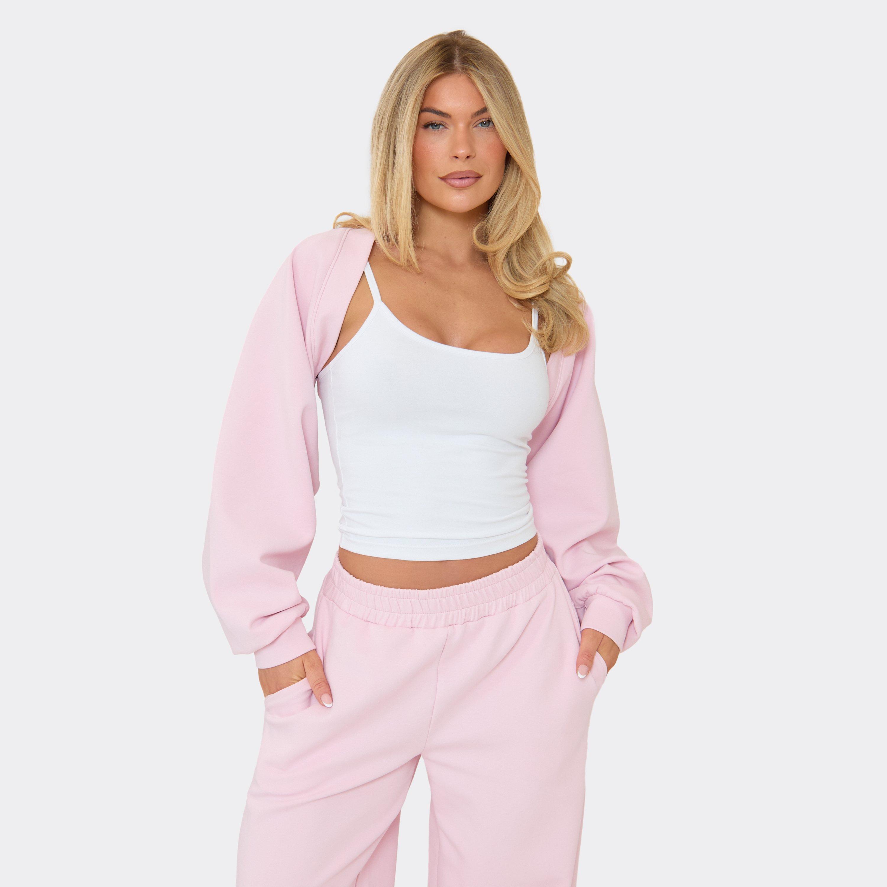 Image of Long Sleeve Bolero Top In Baby Pink, Women's