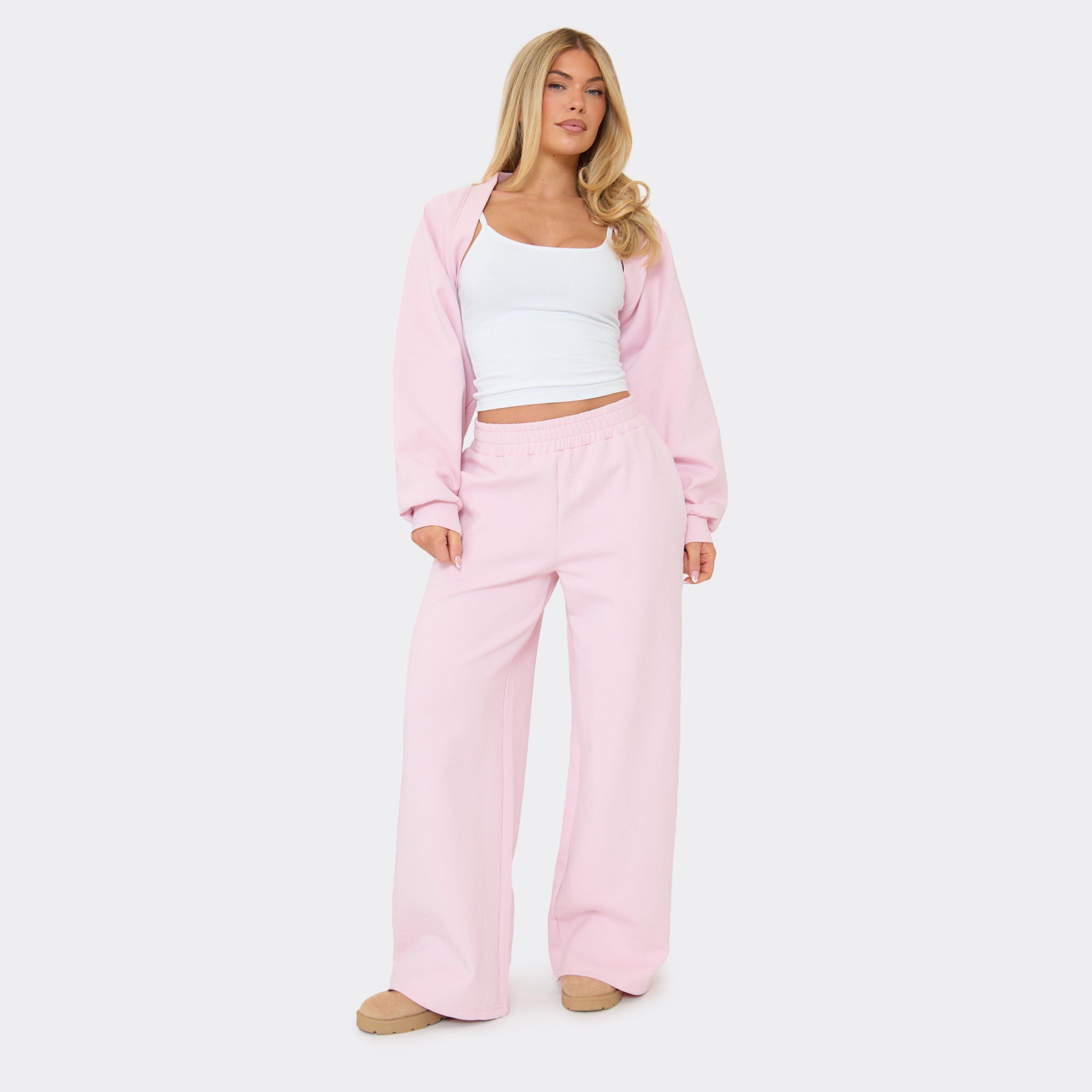 Mid Rise Wide Leg Joggers In Baby Pink, Women’s