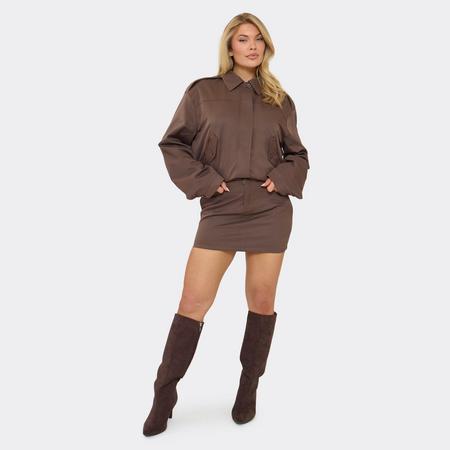 Mid Waist Zip Front Mini Skirt In Chocolate Brown, Women's Size US