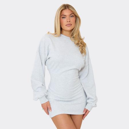 Cocoon Sleeve Cinched Waist Sweat Dress In Light Grey, Women's Size US