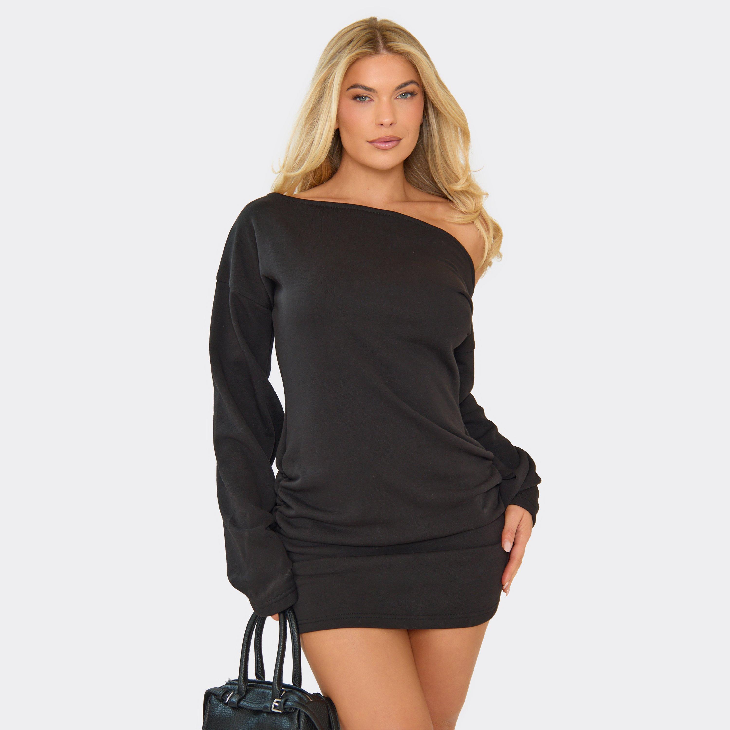 Off The Shoulder Cinched Sweater Dress In Black, Women’s
