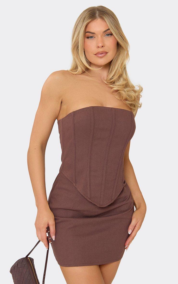 brown corset dress Square Neck Corseted Maxi In Chocolate Slinky Fully lined Nova Camille satin corset gown