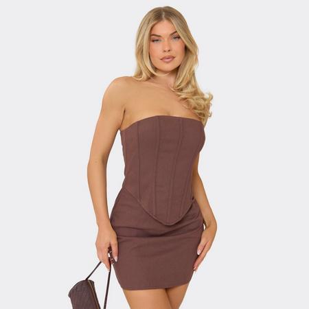 Bandaue Boned Corset Detail Mini Dress In Brown, Women's Size US