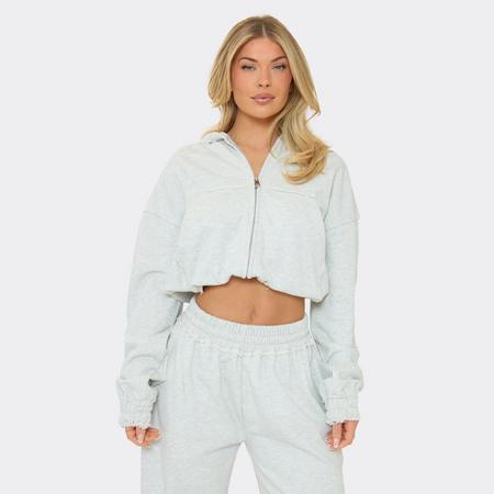 Toggle Hem Distressed Detail Boxy Zip Up Hoodie In Light Grey Marl, Women's Size US