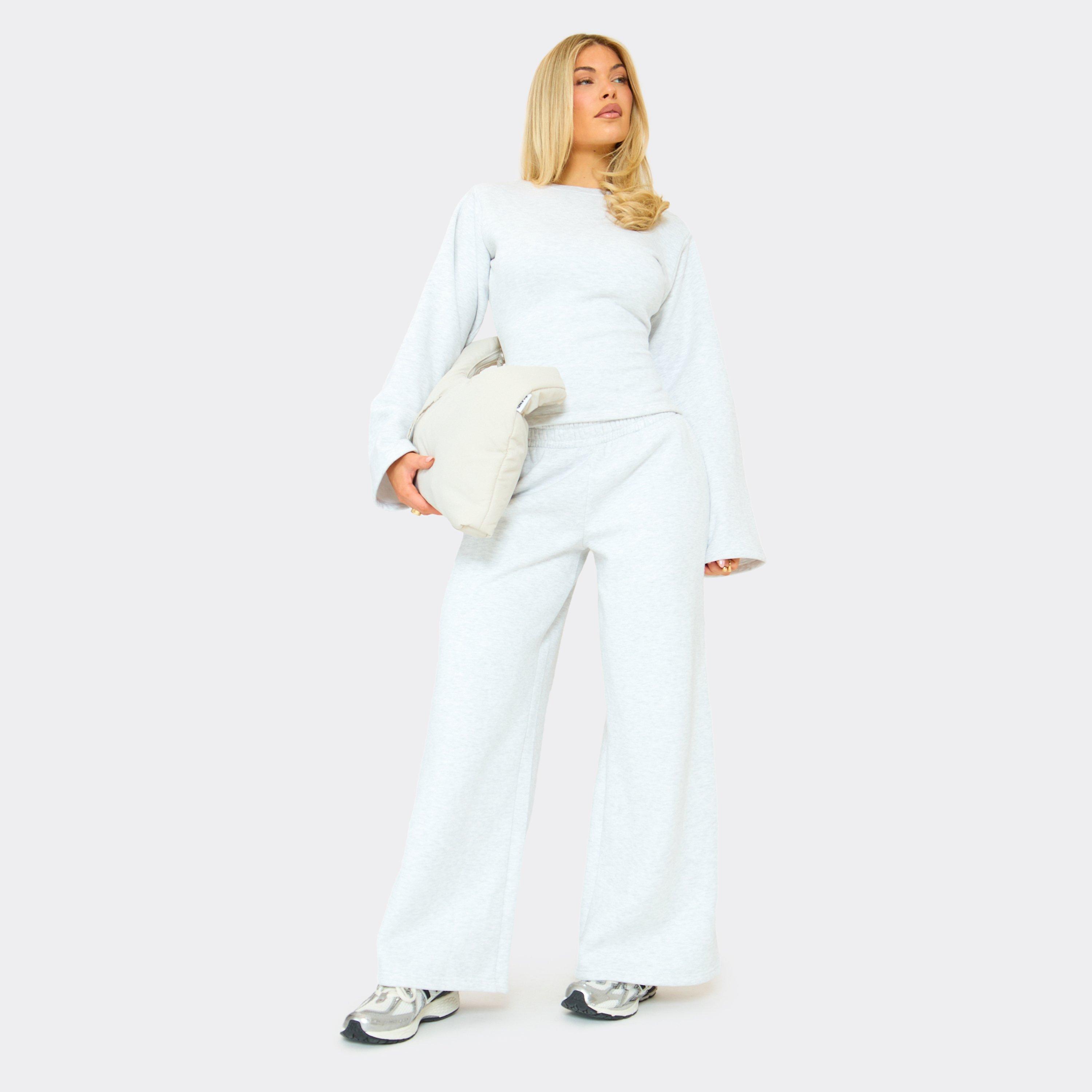 Mid Rise Straight Leg Joggers In Light Grey Marl, Women's Size UK 10