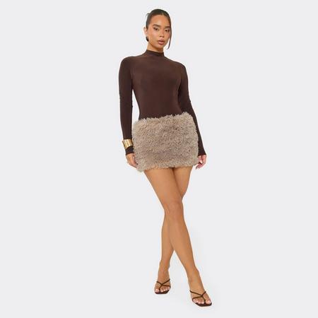 Mid Rise Mini Skirt In Grey Faux Fur, Women's Size US
