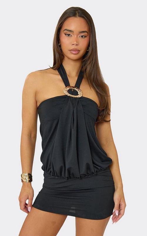 Halterneck Button Up Waistcoat Detail Mini Dress In Chocolate Brown | EGO US