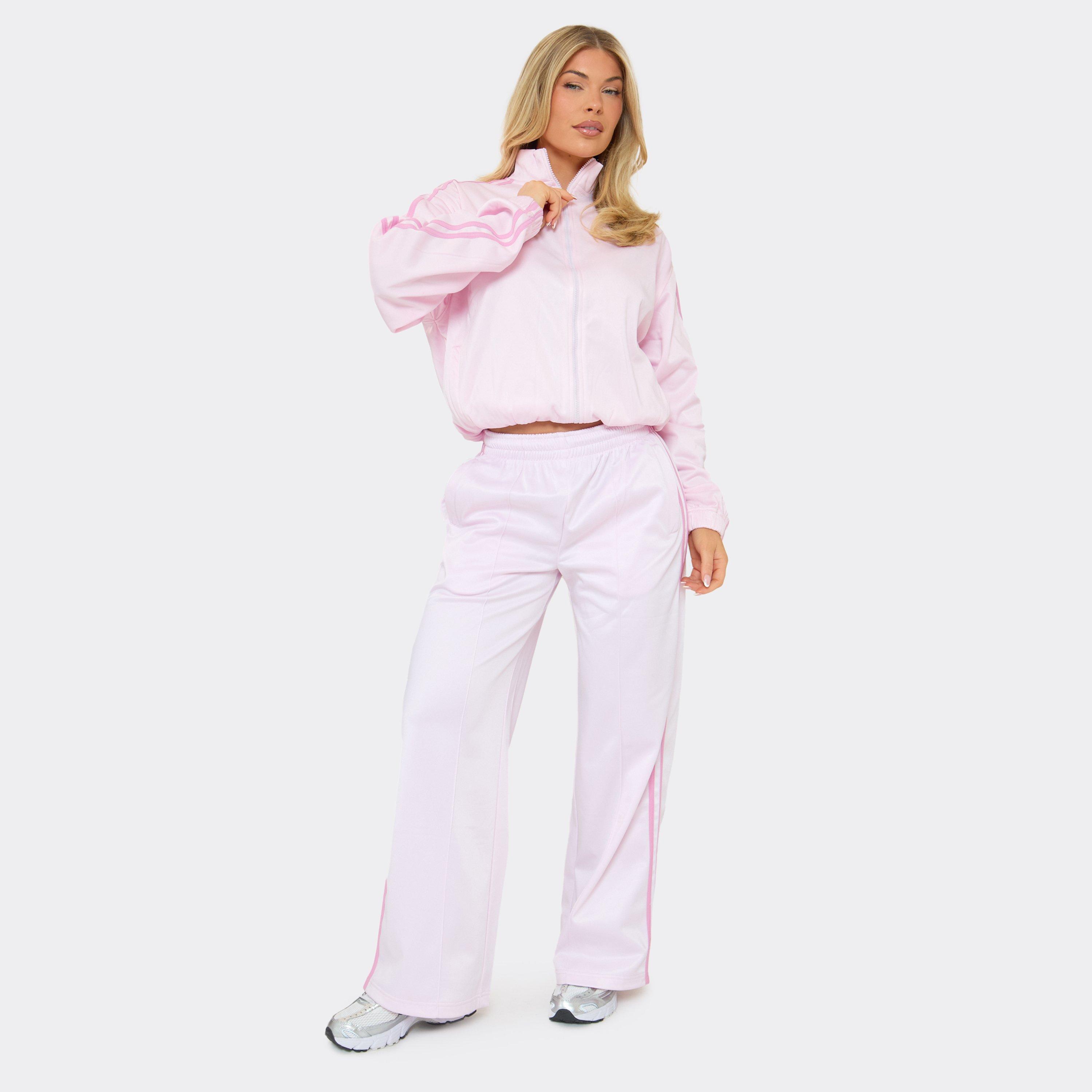 Low Rise Side Stripe Wide Leg Track Pants In Pink, Women's Size UK 6