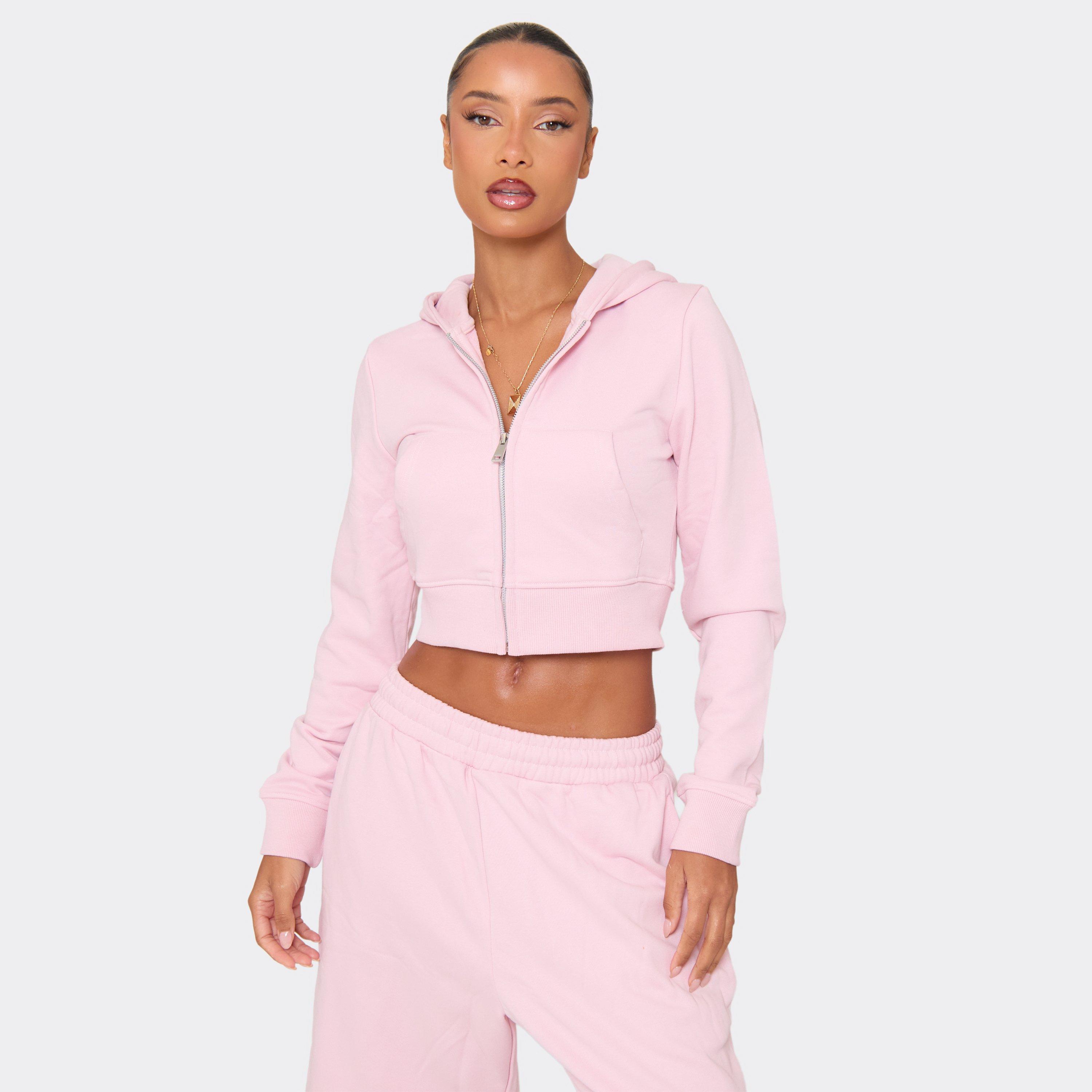 Long Sleeve Fitted Zip Up Jacket In Baby Pink, Women's Size UK 10