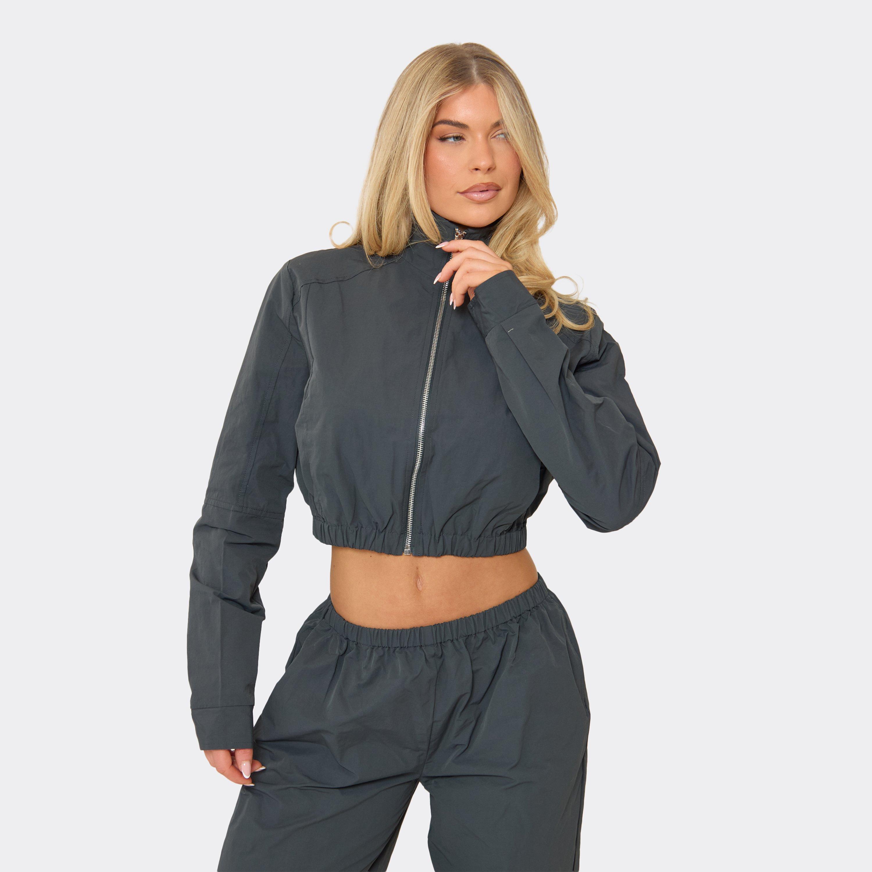 Cropped Zip-Up Jacket In Steel Blue Shell, Women's Size UK 10