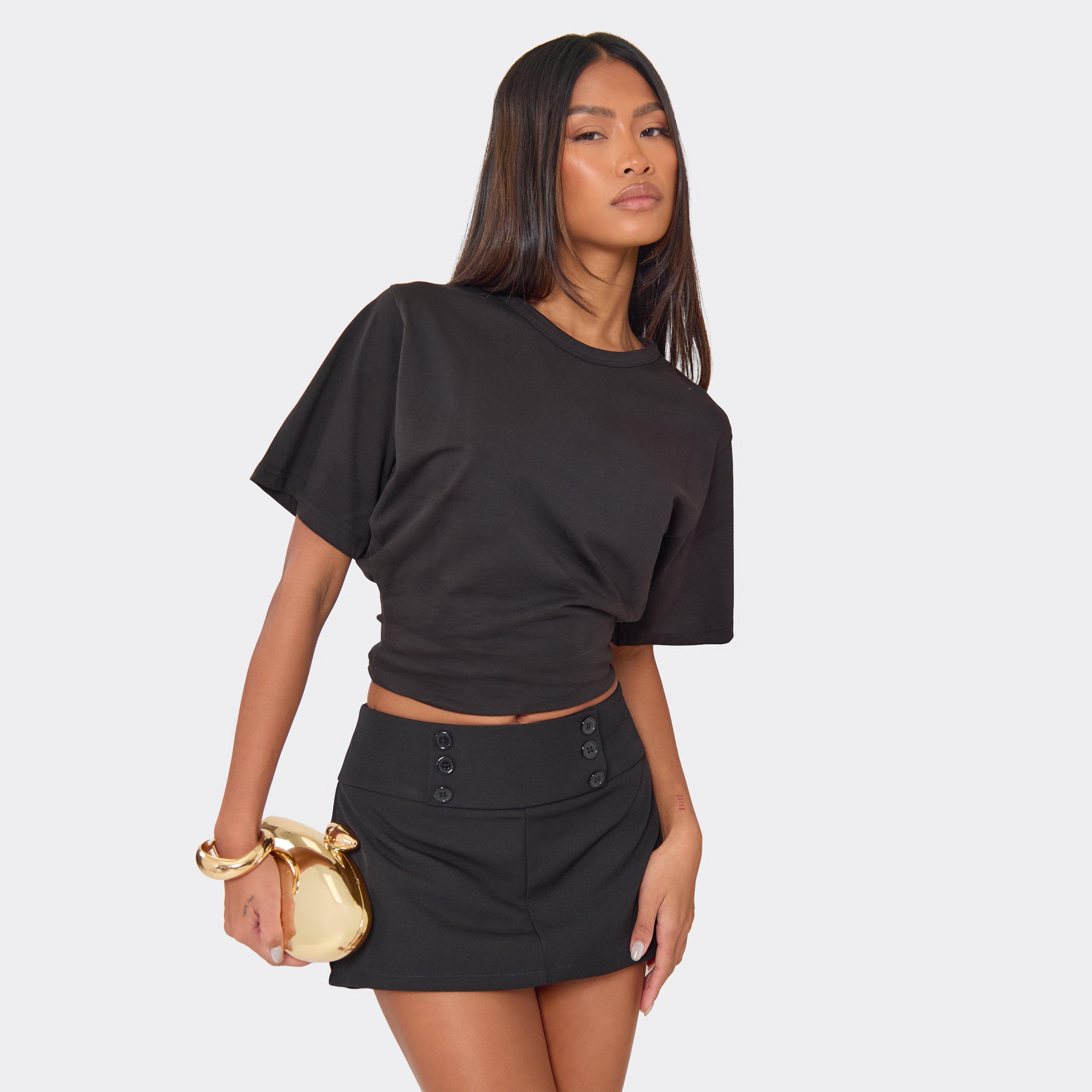 Low Rise Button Front Tailored Skort In Black Woven, Women’s
