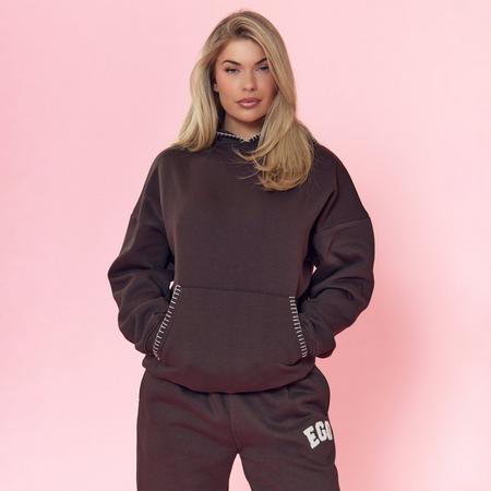 Ego Graphic Back Detail Oversized Hoodie In Chocolate Brown, Women's Size US