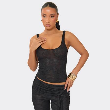Square Neck Lace Top In Black Sheer, Women's Size US