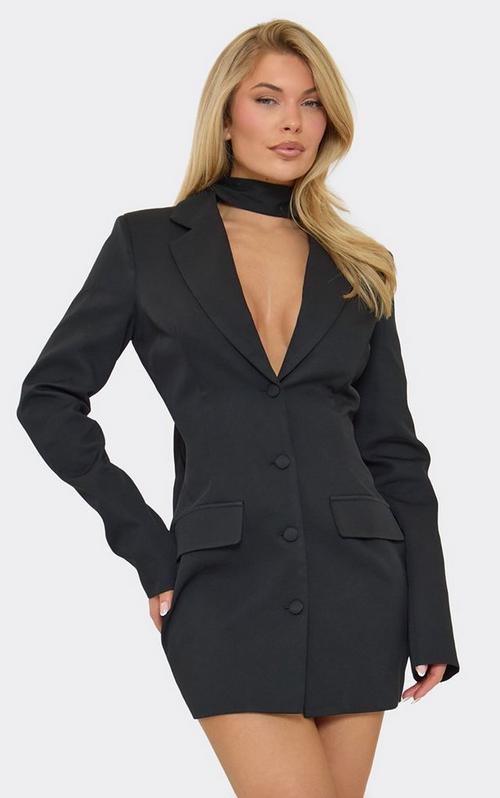halter blazer skort dress Plunge Halterneck Cut Out Shoulder In Black Woven | EGO US how to style halter neck dress