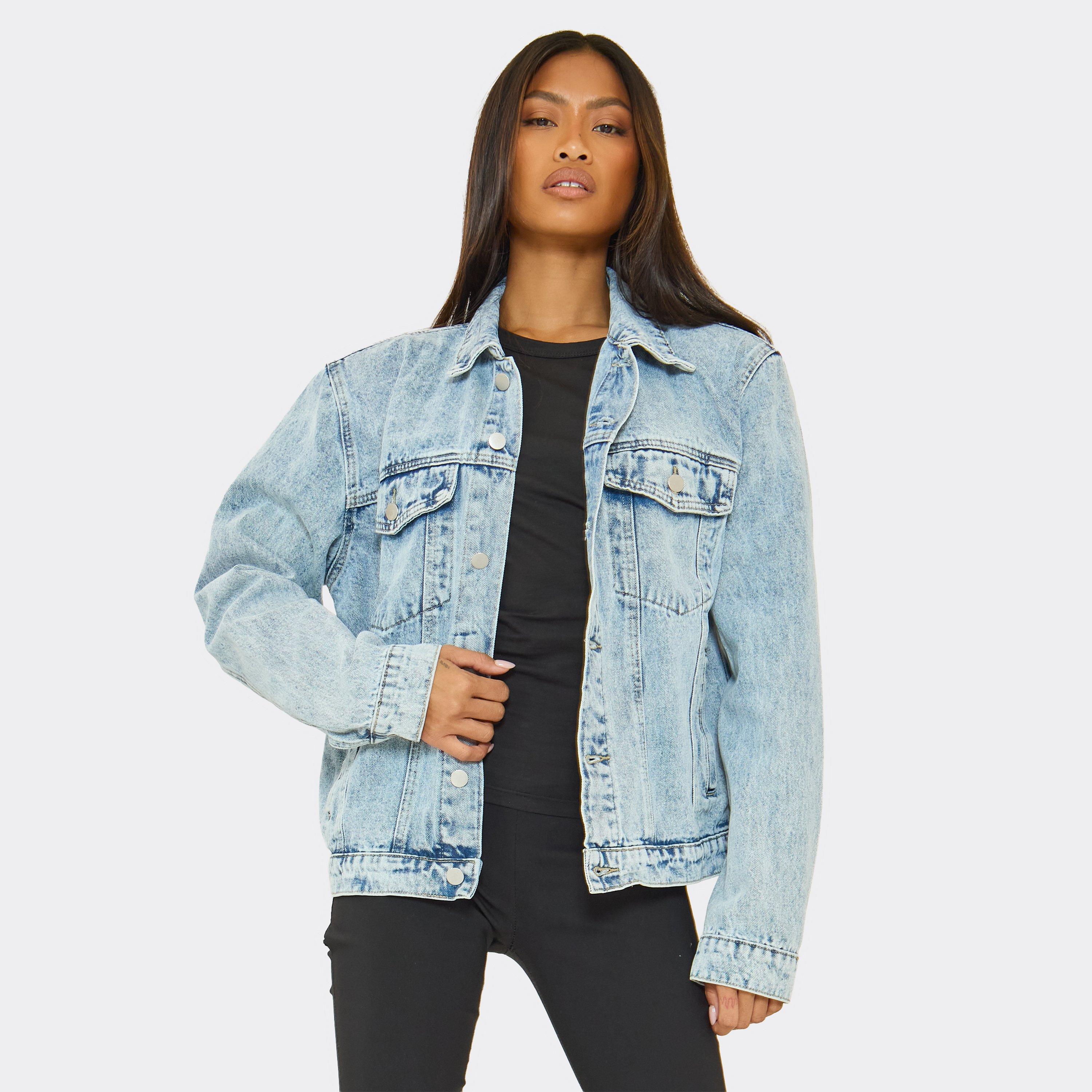 Shoulder Pad Boxy Jacket In Light Blue Wash Denim, Women's Size UK 6