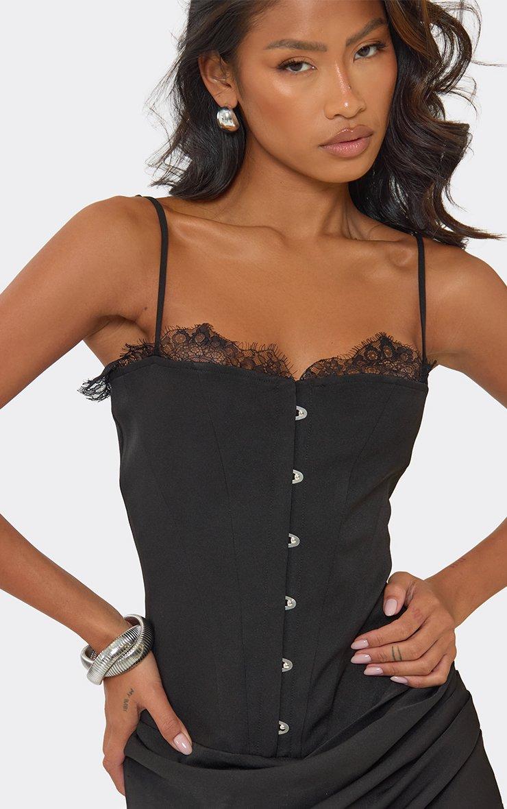 black dress with corset top Short Strapless Flower Appliqus Lace corset bodice Couture Corset Godet Dress in