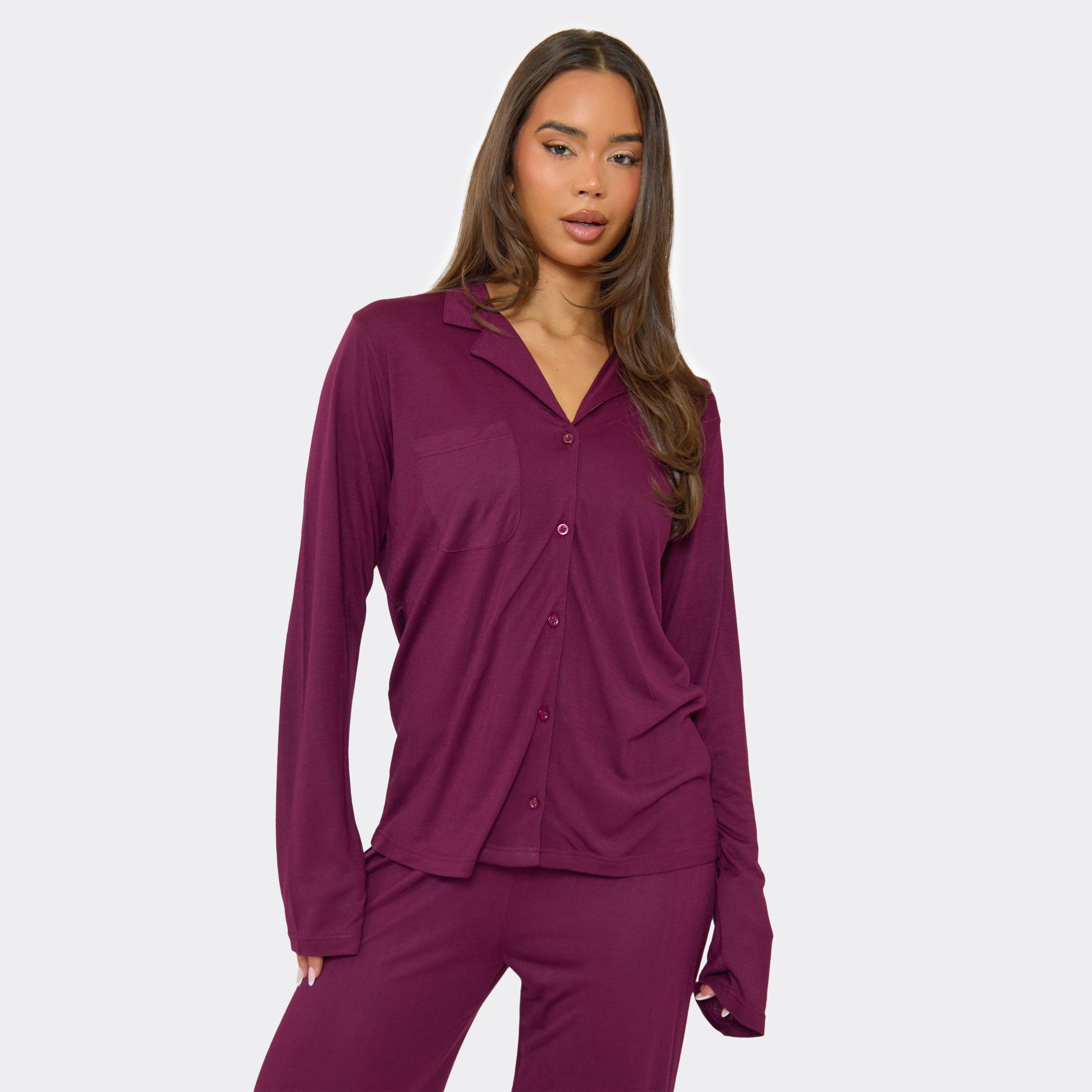 Long Sleeve Pyjama Shirt In Purple, Women's Size UK 12