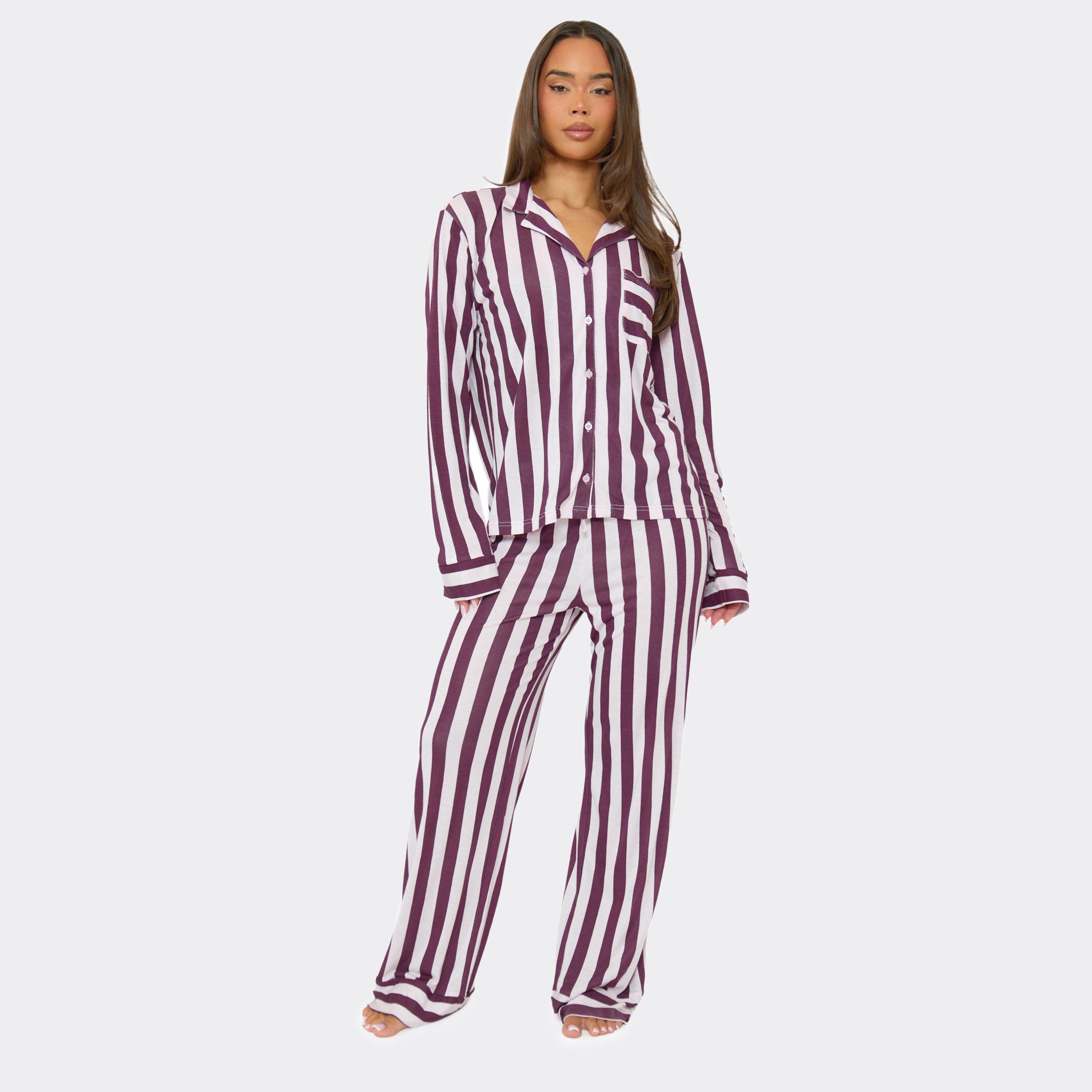Wide Leg Pyjama Trousers In Purple Stripe, Women’s