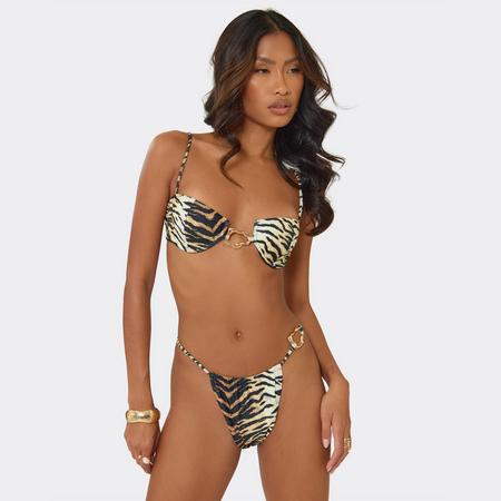 Strappy Hammered Abstract Trim Detail Underwired Bikini Set In Multi Tiger Print, Women's Size US