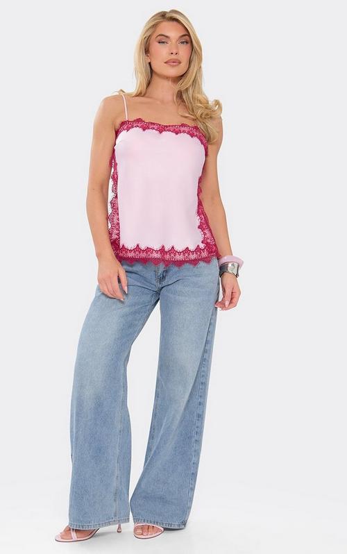 Lace Trim Strappy Bengaline Cami Top In Pink | EGO EU | EGO