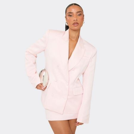 Oversized Button Front Structured Blazer In Pink Satin, Women's Size US