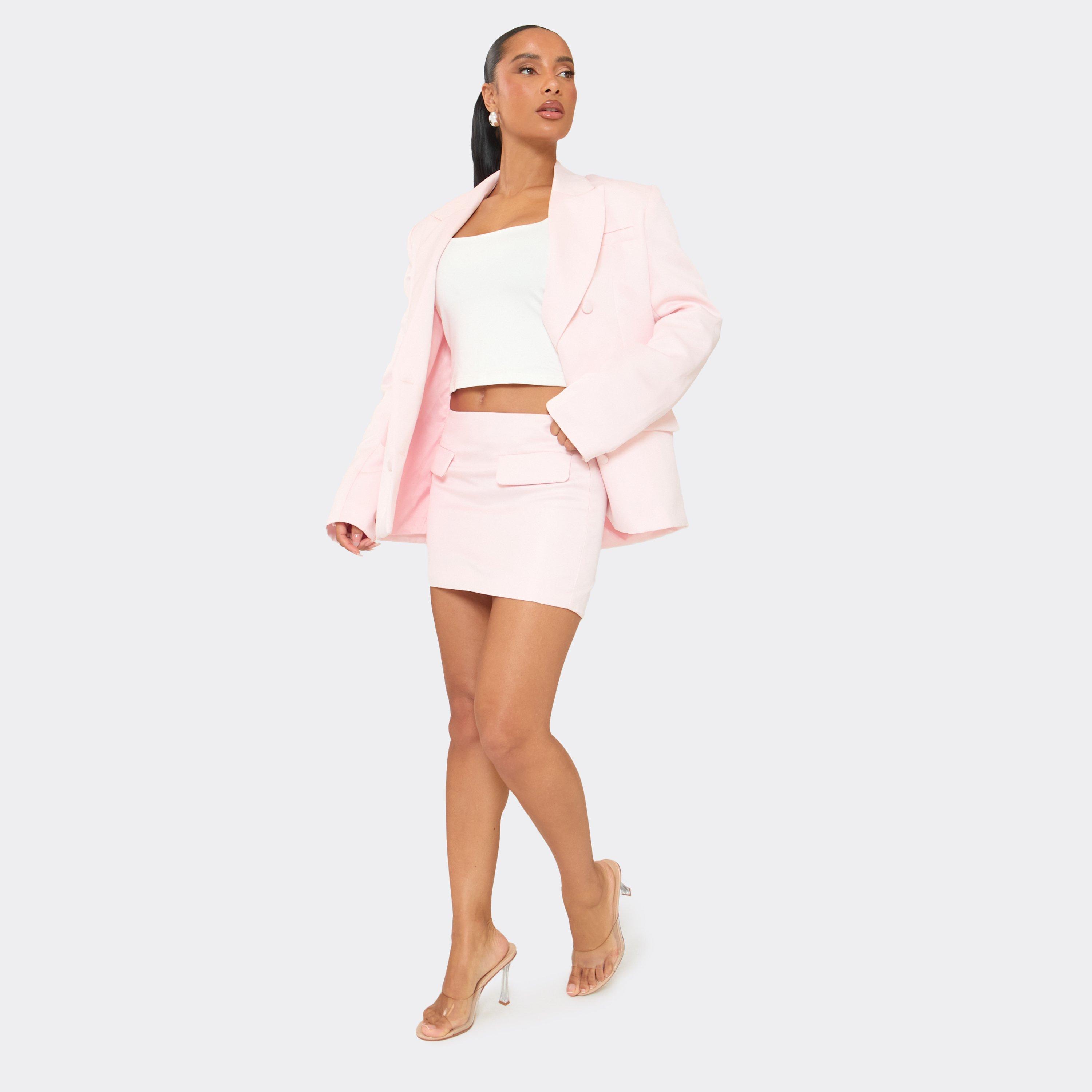 Mid Rise Pocket Front Mini Skirt In Pink Satin, Women's Size UK 14