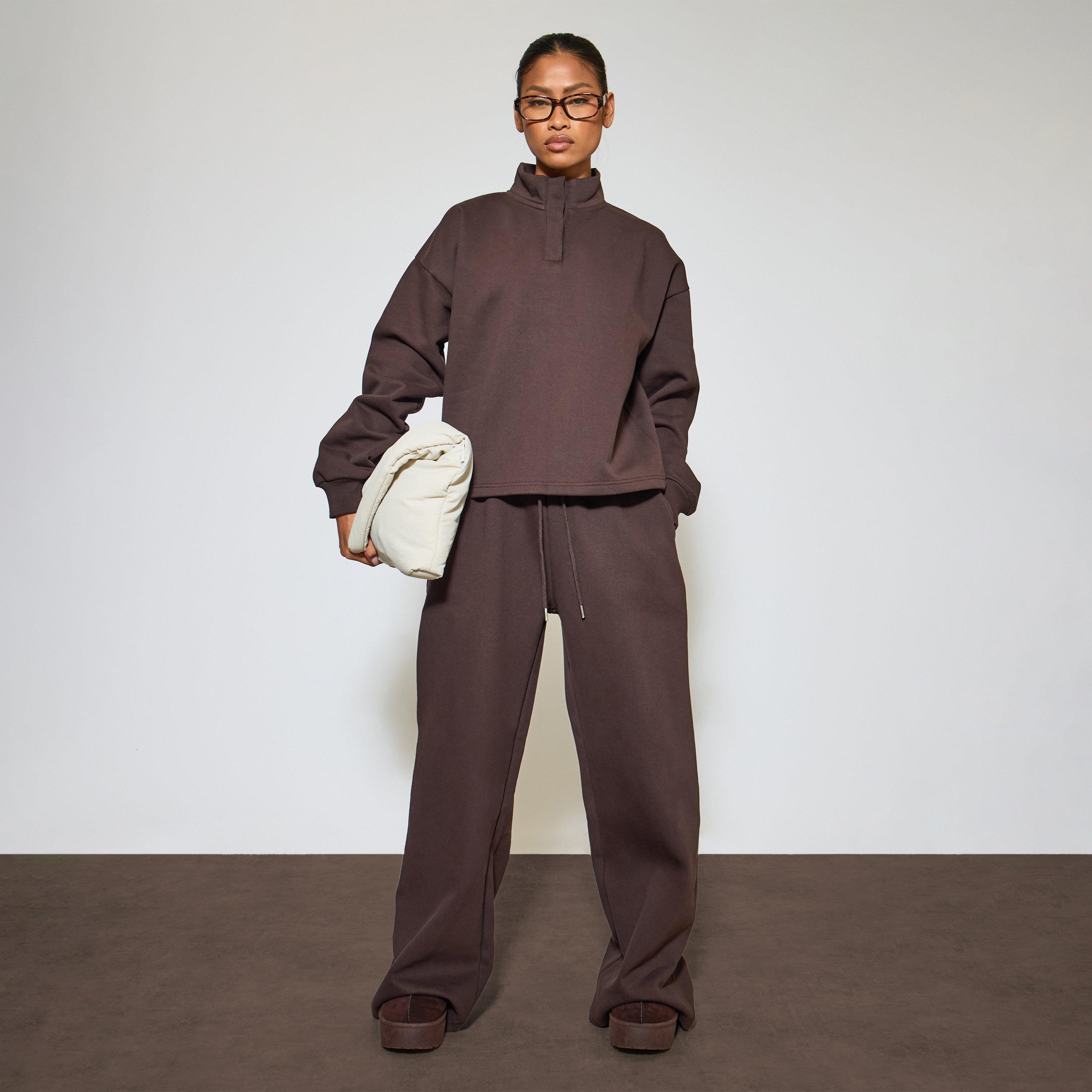 Heavyweight Low Rise Drawstring Wide Leg Joggers In Chocolate Brown, Women’s