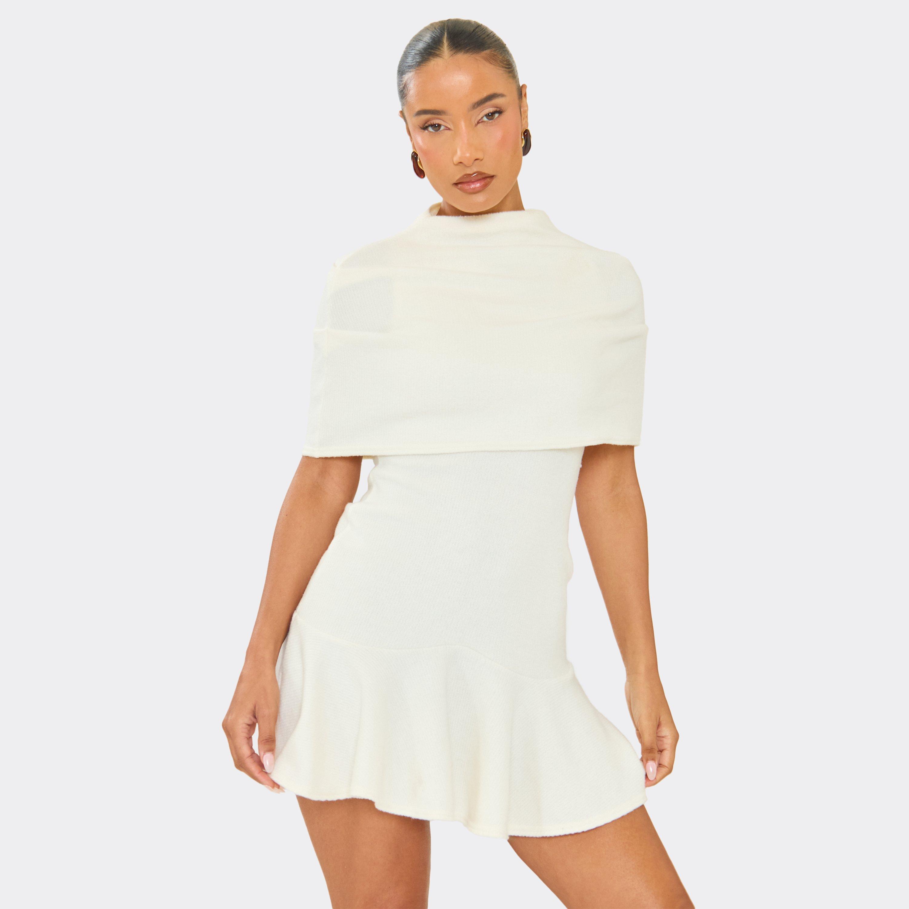 Cape Detail Flippy Hem Mini Dress In Cream, Women’s