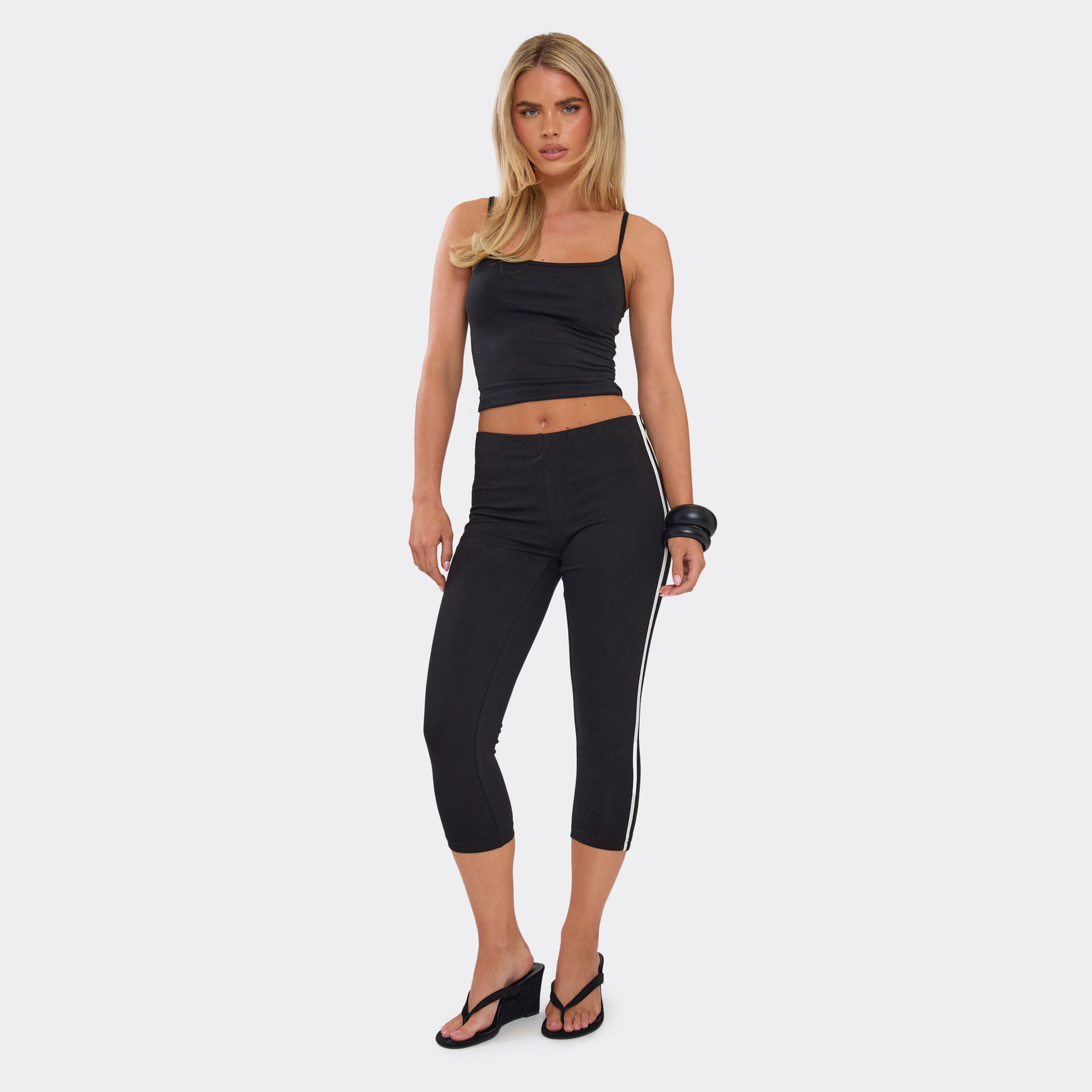 Image of Low Rise Contrast Side Stripe Capri Leggings In Black, Women's