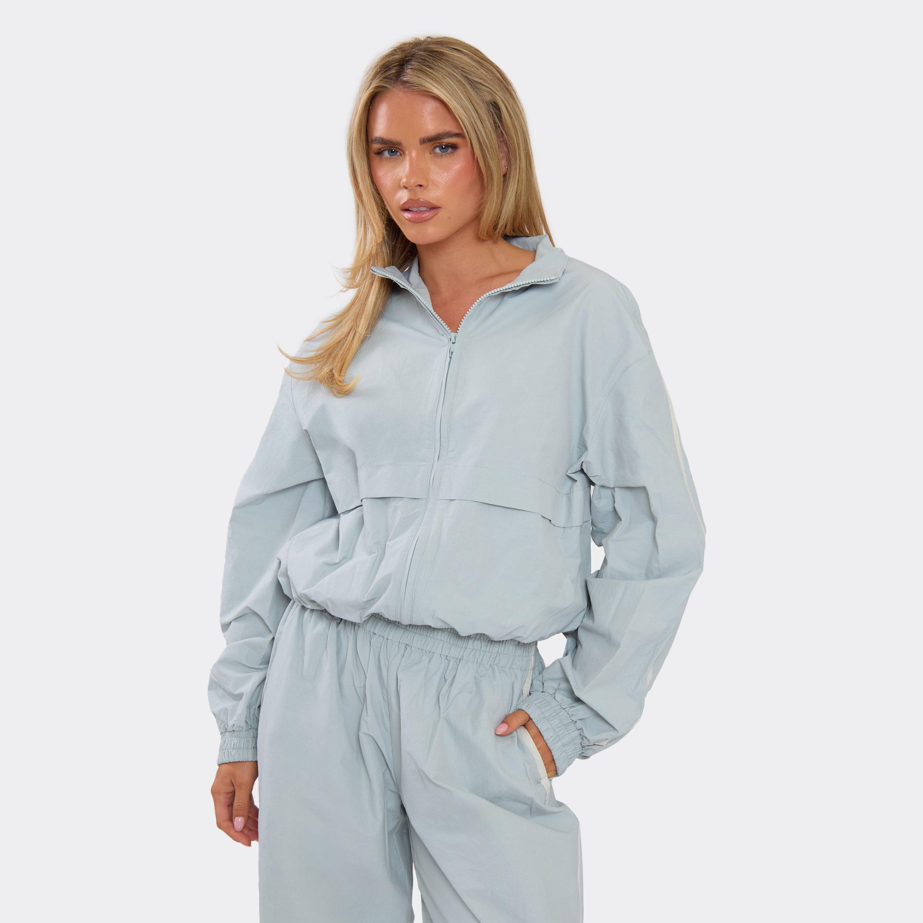 High Neck Zip Up Detail Track Jacket In Blue Shell, Women’s