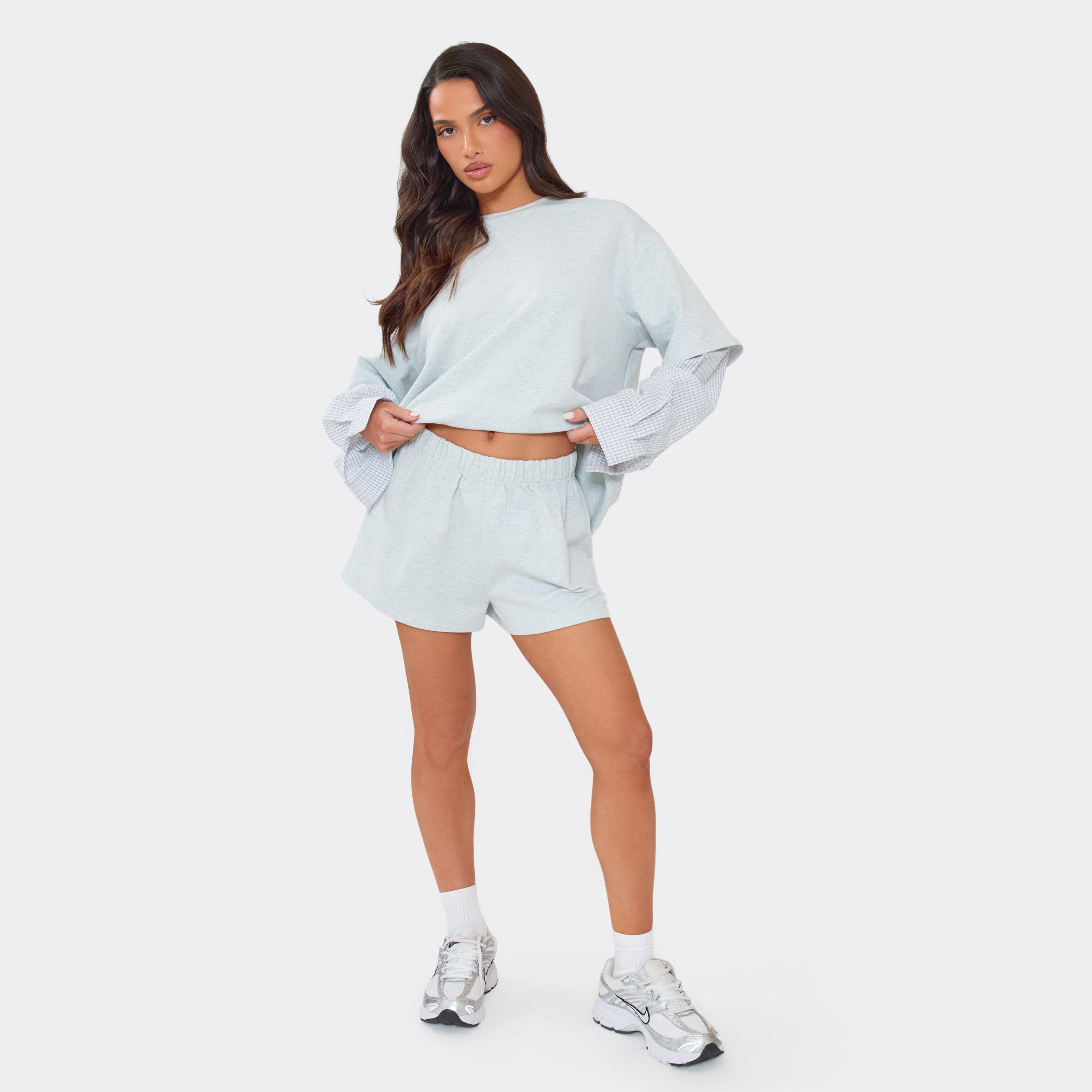 Mid Rise Mini Shorts In Light Grey Marl, Women’s