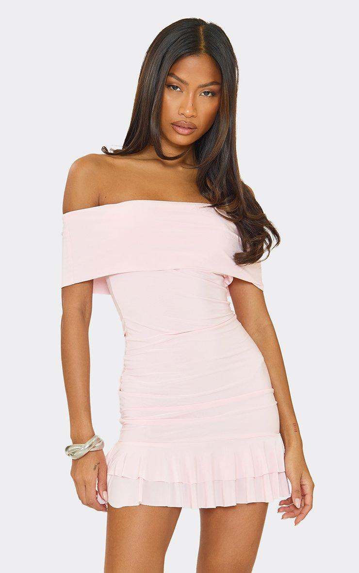 pink bardot dress Georgia In Light The petite deep pink asymmetric long sleeve bardot maxi dress captures attention with its artfully draped off Bardot Frill Off Shoulder Mini