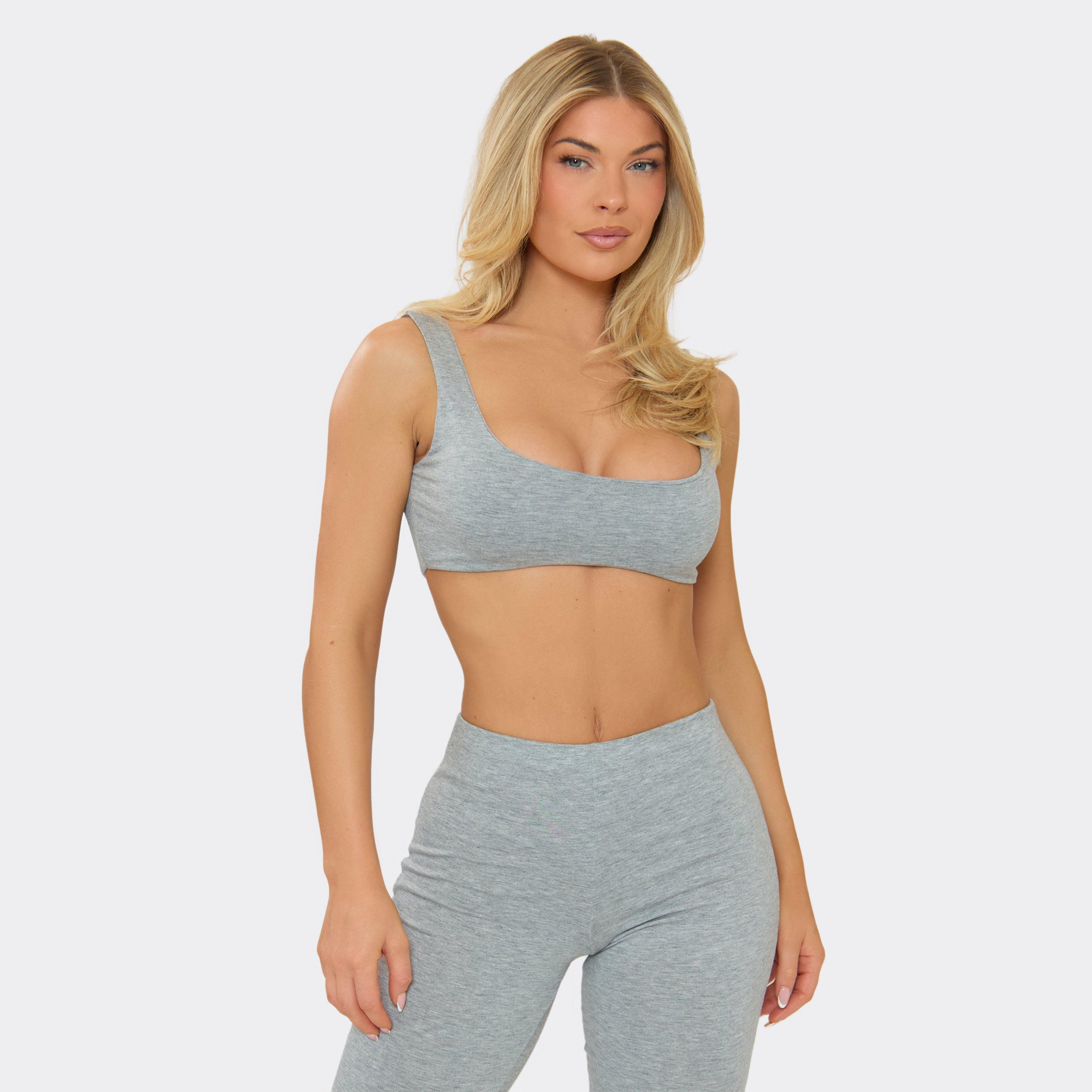 Image of Scoop Neck Double Layer Bralet Top In Light Grey Marl, Women's