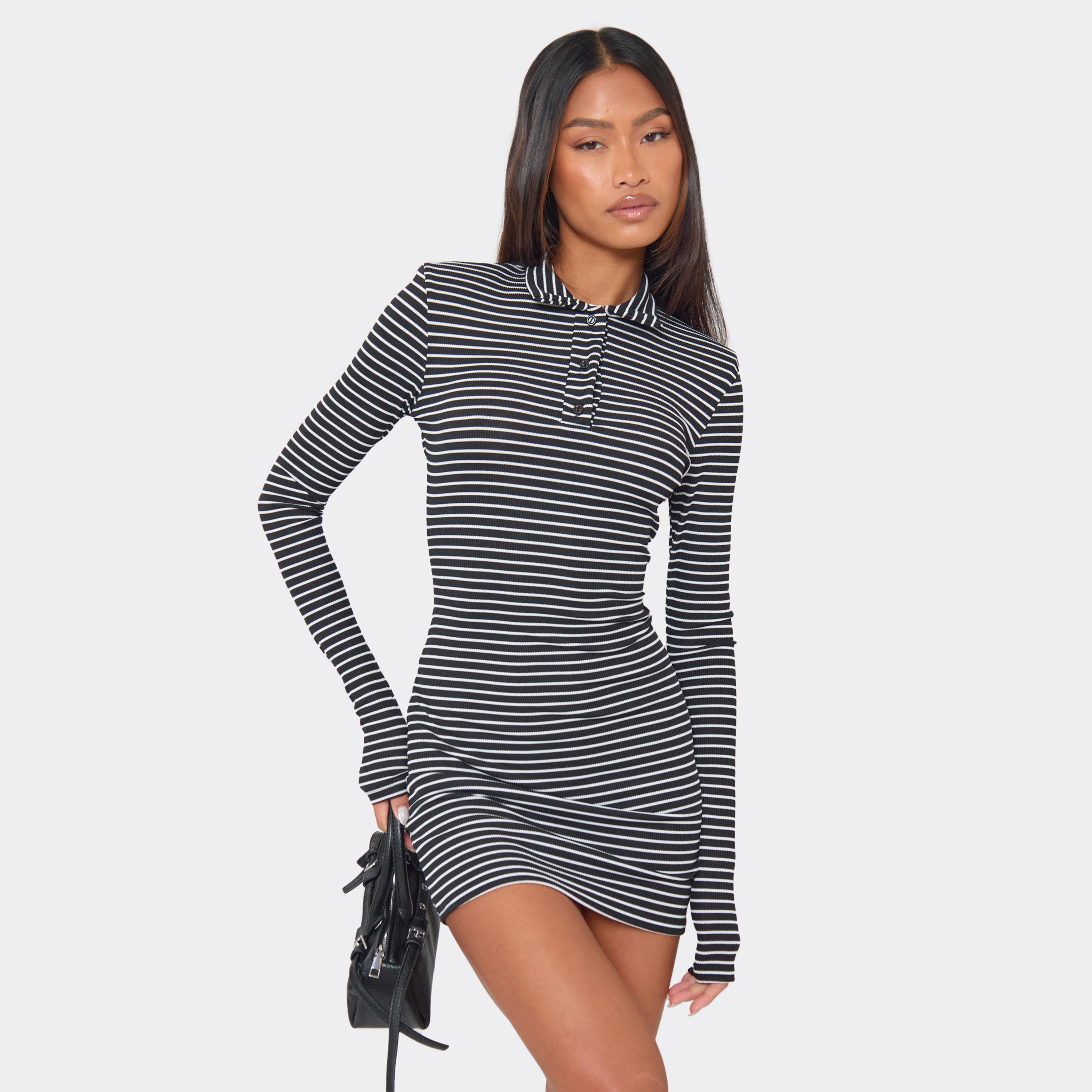 Polo Collar Shoulder Pad Detail Mini Dress In Black, Women’s