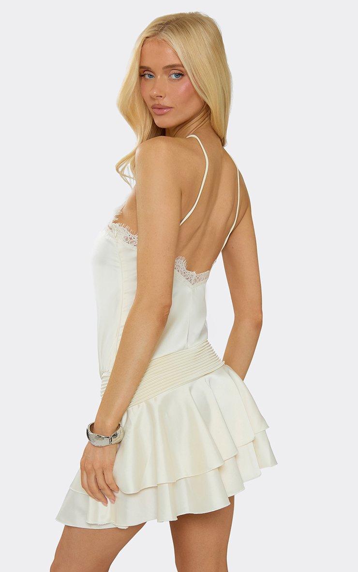 halterneck gold trim tiered mini dress Tulips Tiered Halterneck Mini Dress White main image 1