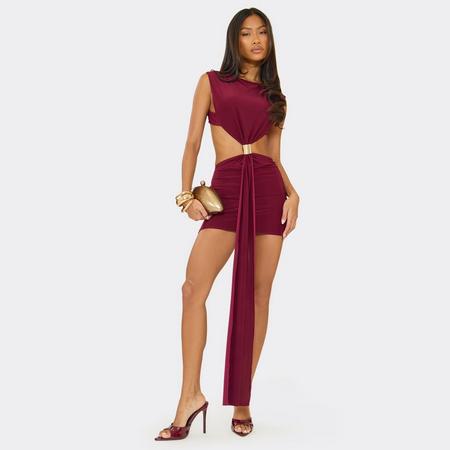 Boat Neck Cut Out Drape Trim Detail Mini Dress In Red, Women's Size US